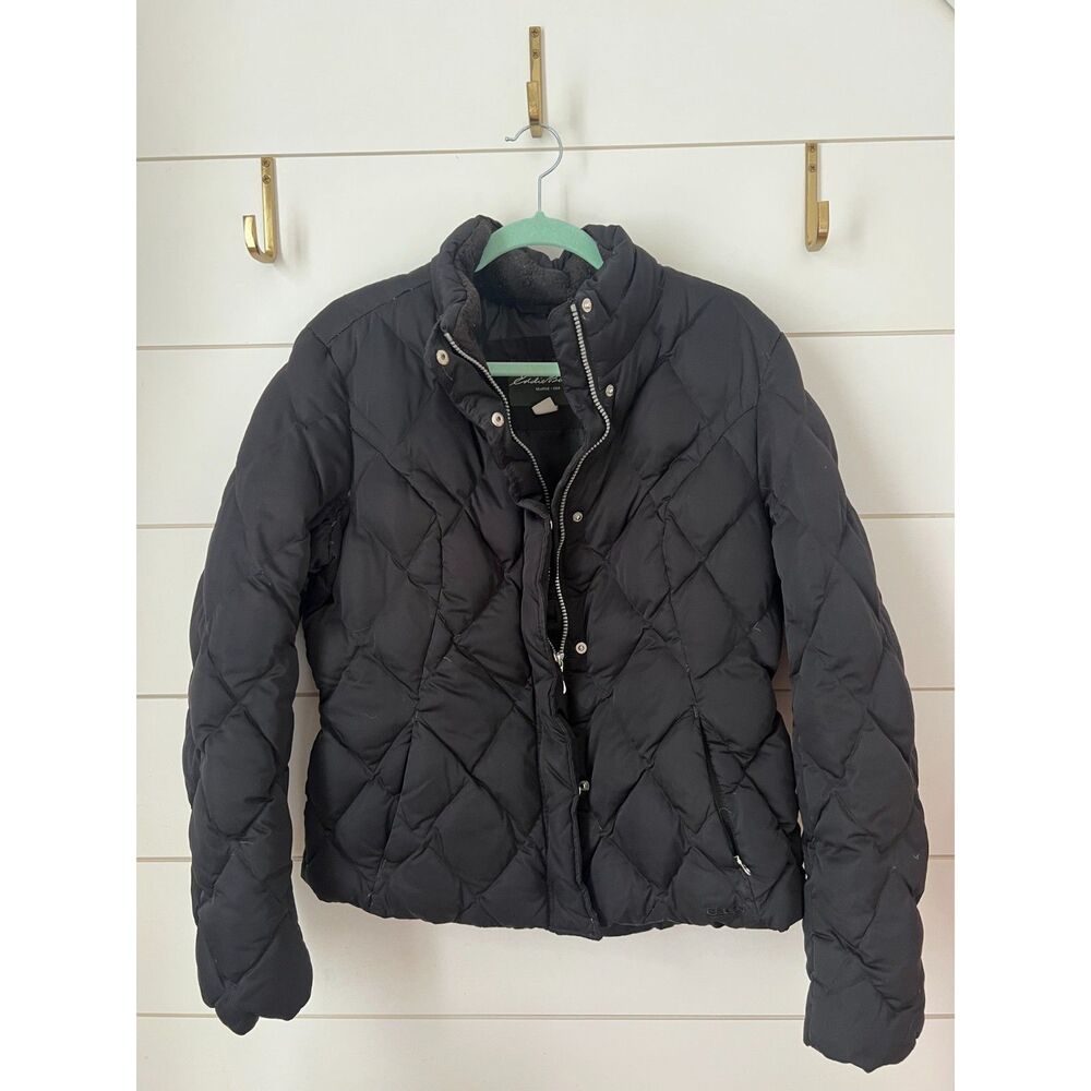 Eddie Bauer Women’s Large Black Goose Down Jacket EB650 Fill Power